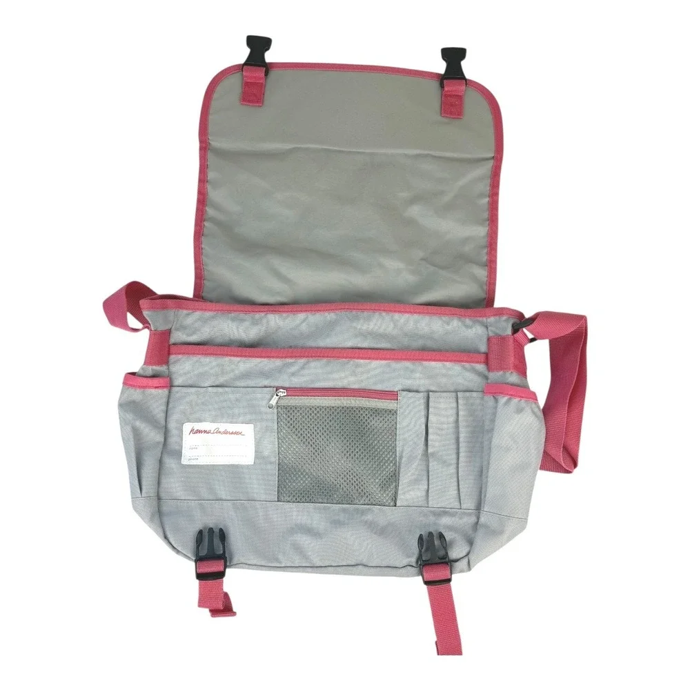 Hanna‎ Andersson Kids Owl Messenger Backpack Book Bag Gray Pink Adj Strap School